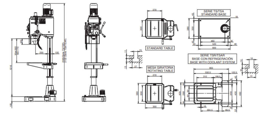 kích thước các chi tiết trong máy khoan đứng erlo group ts series 