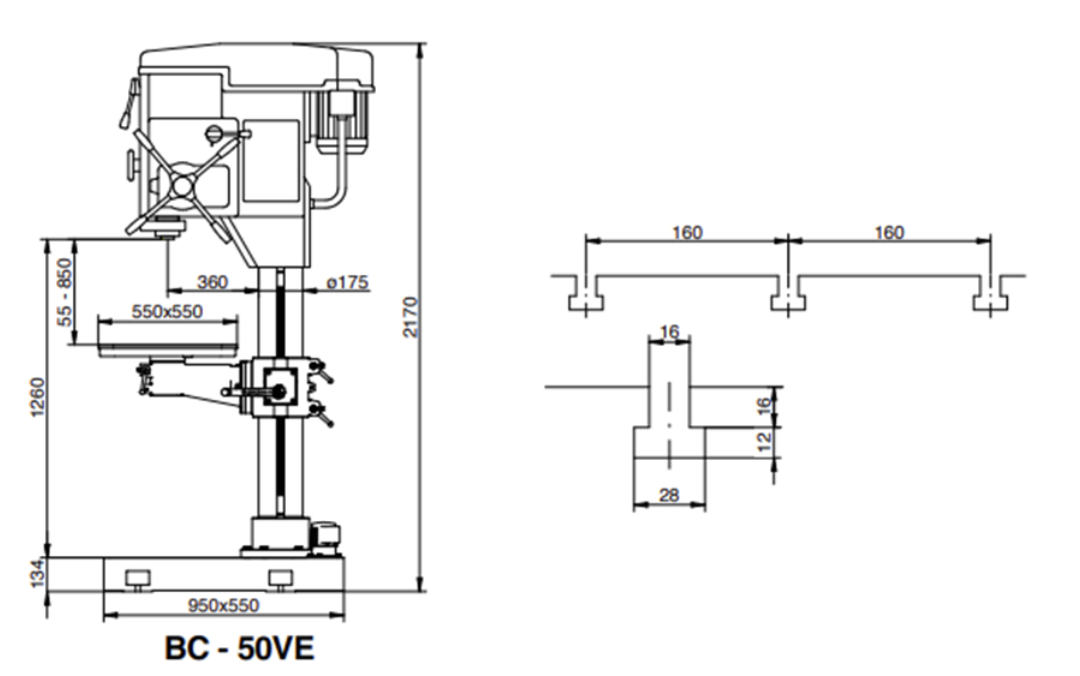 kích thước các bộ phận trong máy khoan đứng erlo group bc series 